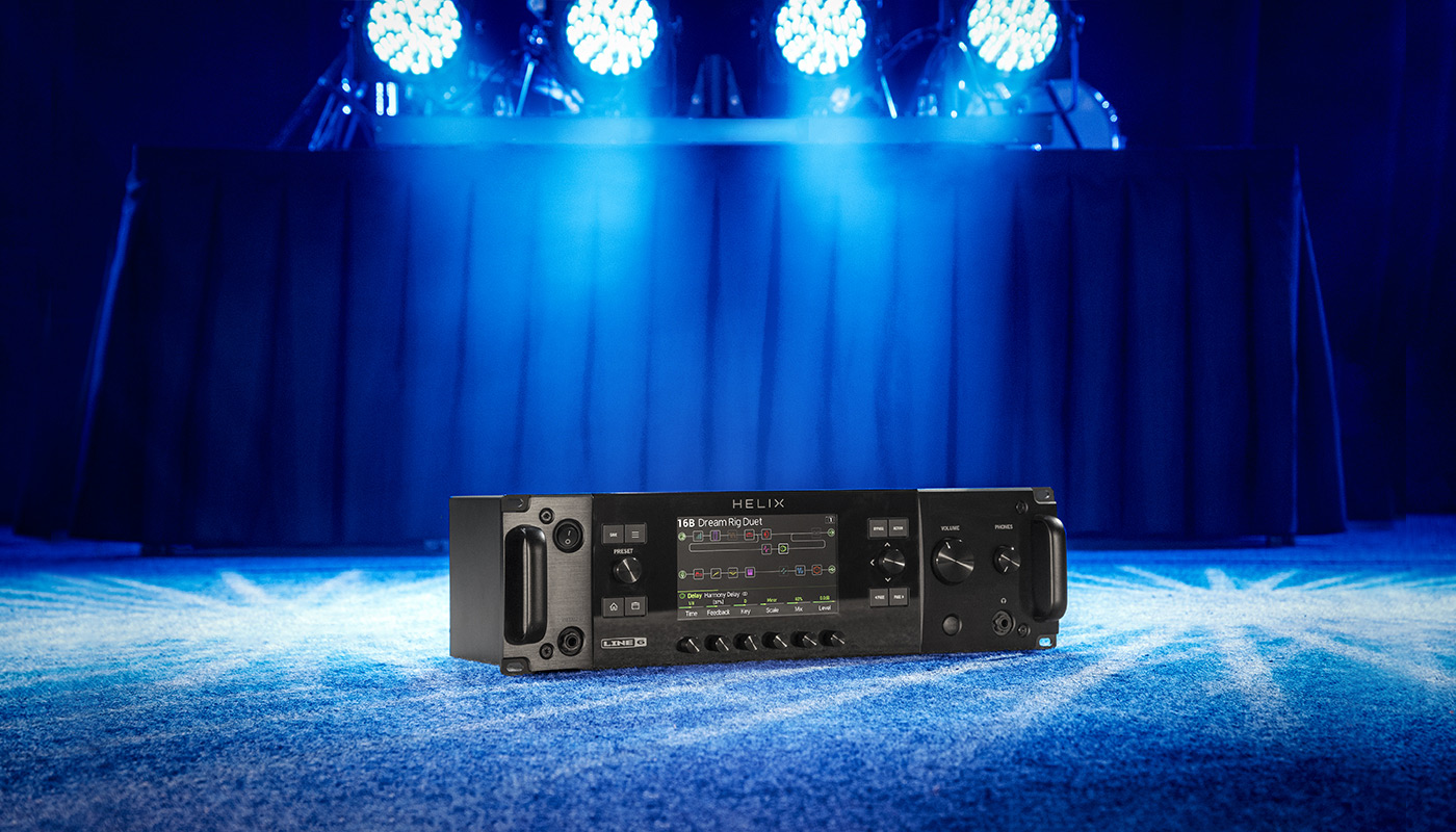 Helix Rack displayed on a stage with blue stage lighting