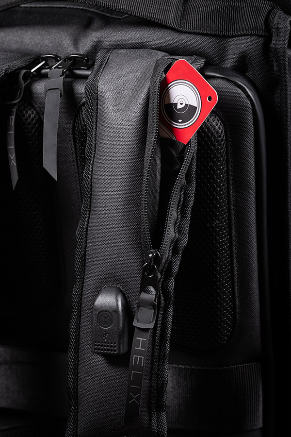 Close-up view of the tracking device pocket of the Helix Stadium Backpack thumbnail