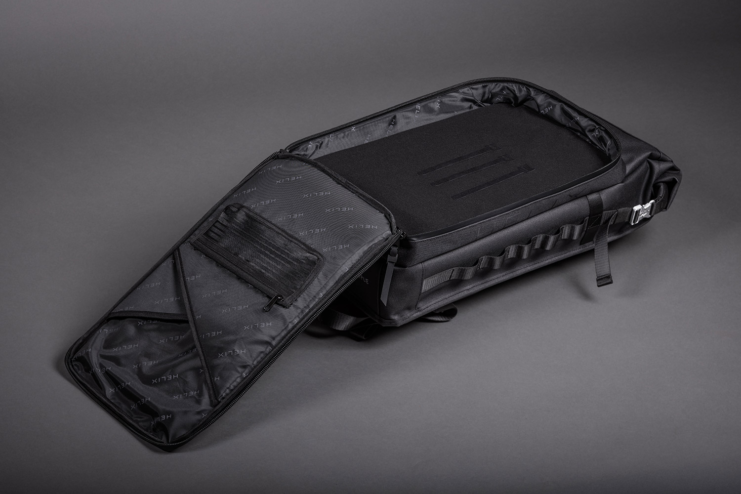 Front pocket fully open of the Helix Stadium Backpack