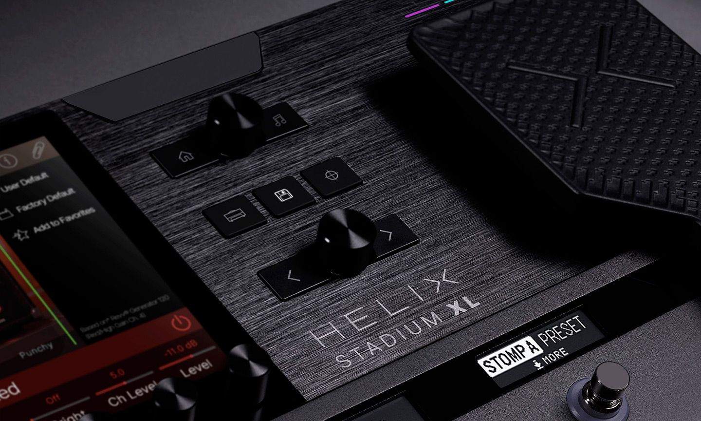 Close-up of Helix Stadium XL logo and knobs on the Helix Stadium XL Floor