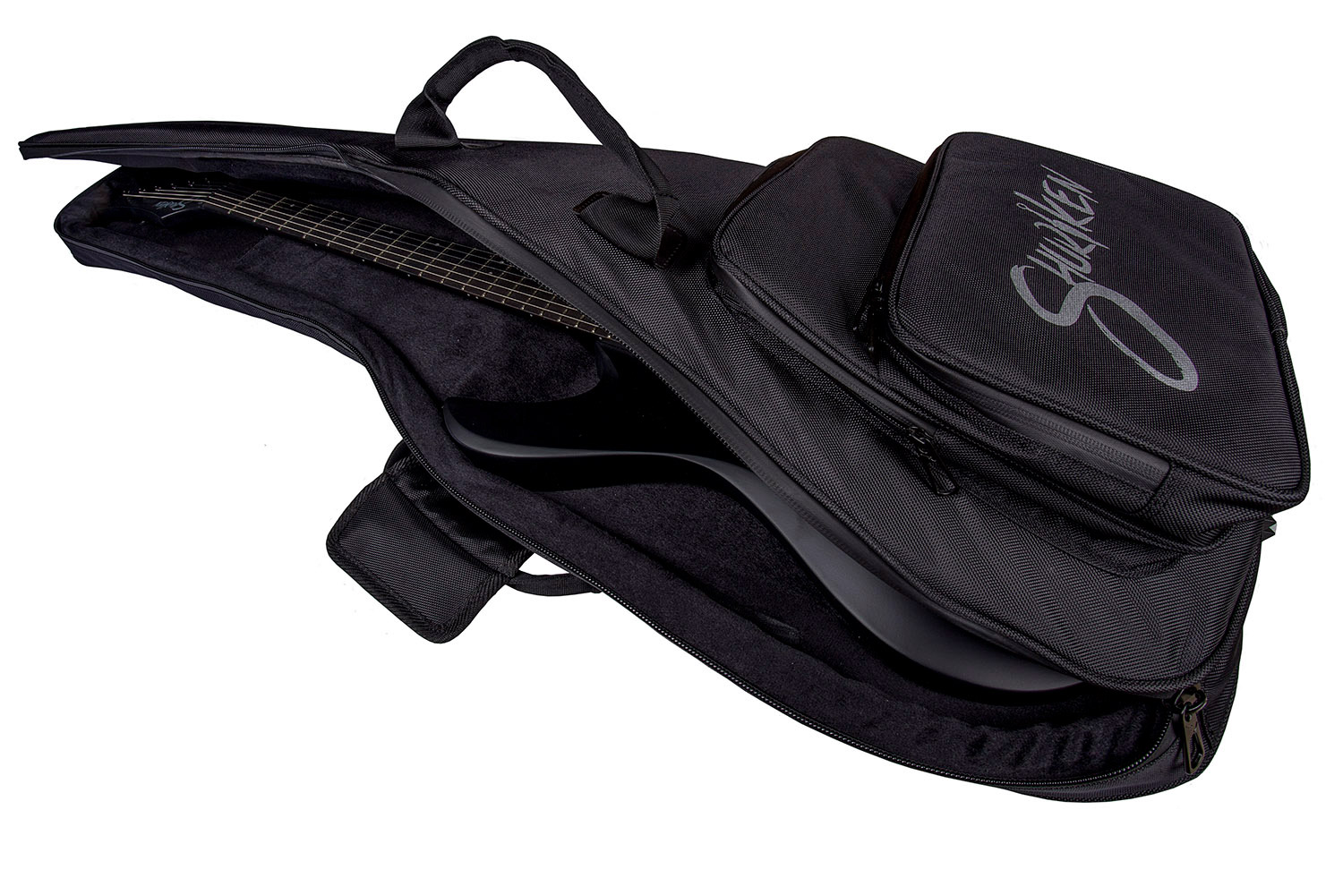 Shuriken Variax Premium Padded Gig Bag open showing how guitar fits inside