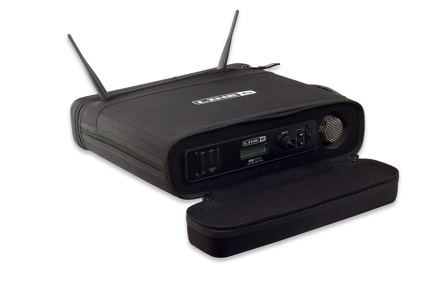 Angled view of Relay & XD-V Wireless Half Rack System carry case